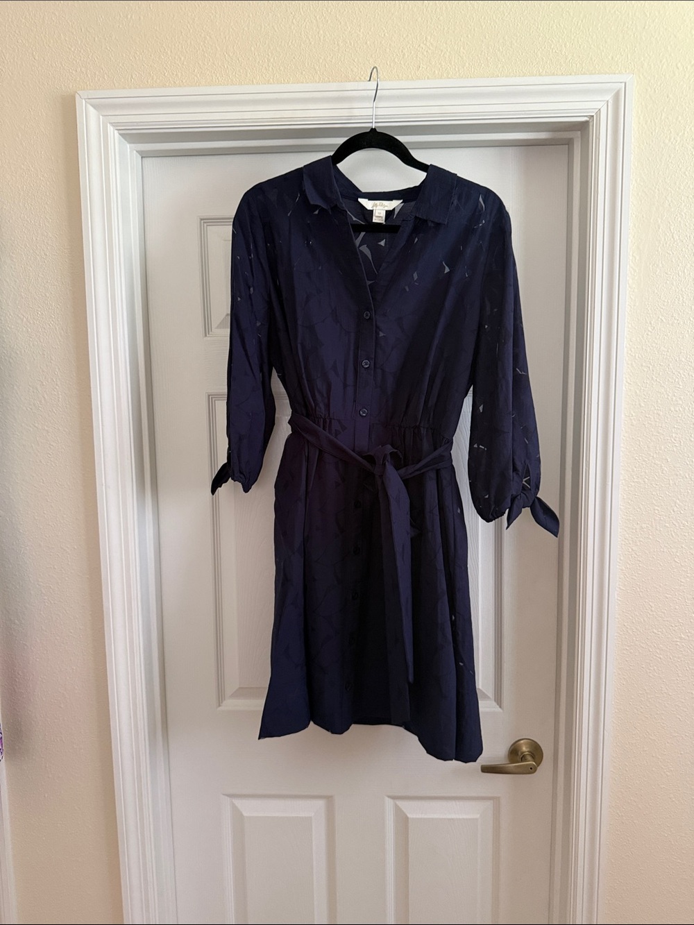 Lilly Pulitzer Amrita Dress Classic Navy Button-Front Shirt Dress with Waist Tie